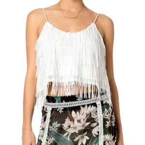 Miss Me Fringe Cropped Camisole White Bachelorette Bride NWT